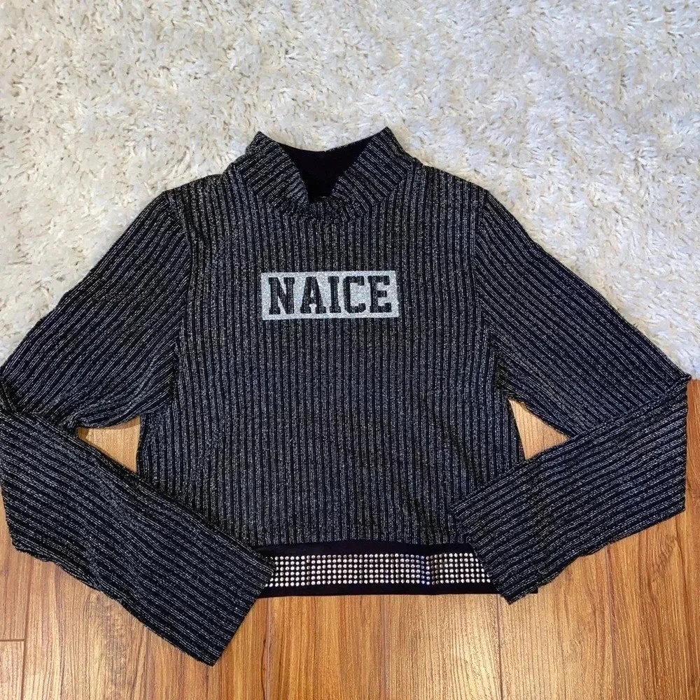 Sparkly cropped mock neck top